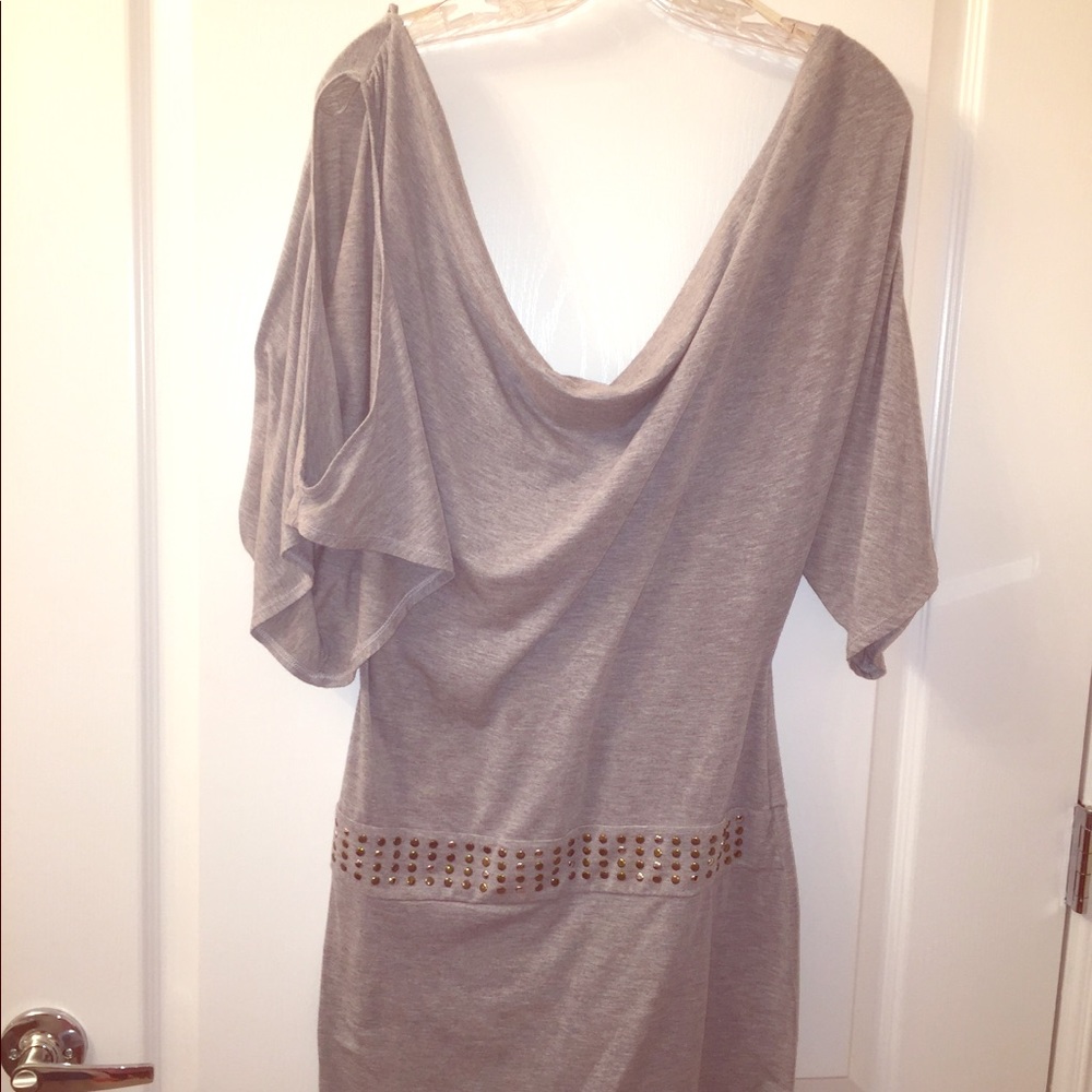 COLD SHOULDER GRAY MIN DRESS WITH DEEP V BACK